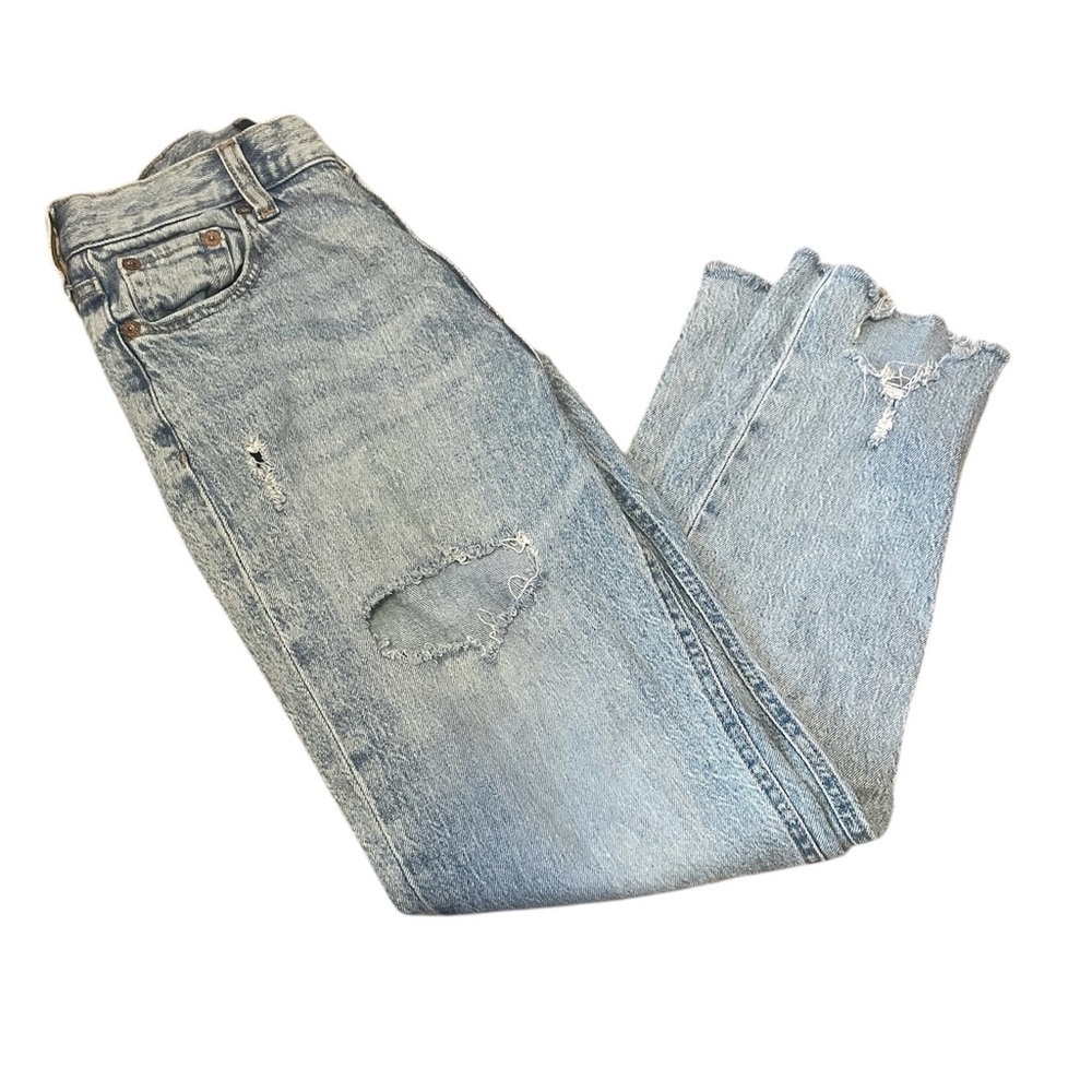 Aeropostale Light Blue Distressed Ripped Mom Jeans Size 0 Women’s EUC